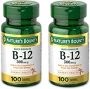 Nature's Bounty Vitamin B12, Supports Energy Metabolism and Nervous System Health, 500mcg, Tablets, 100 Ct (Pack of 2)