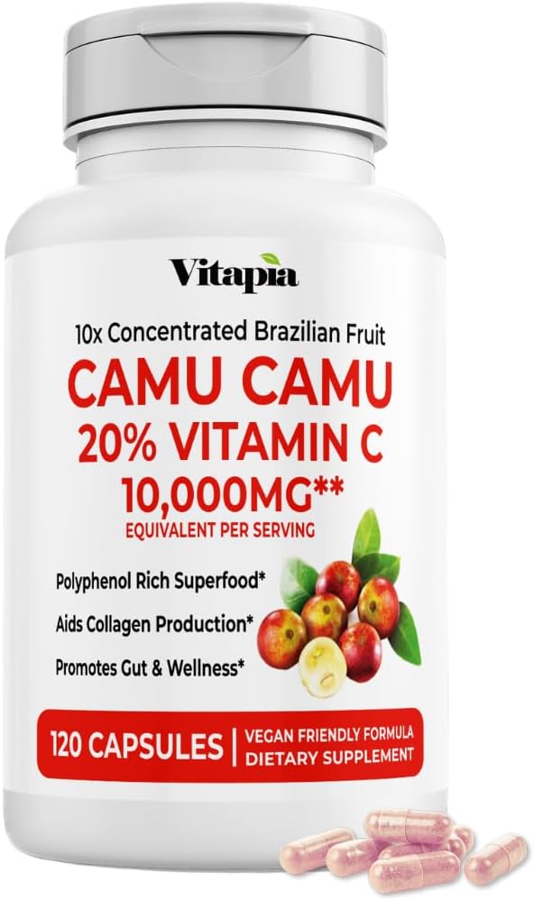 Organic Camu Camu Extract 20% C-vitamin kapsler - immun, Collagen, Metabolisme Support - 120 Veggie kapsler - Ikke GMO, Gluten Free, Vegan Supplement