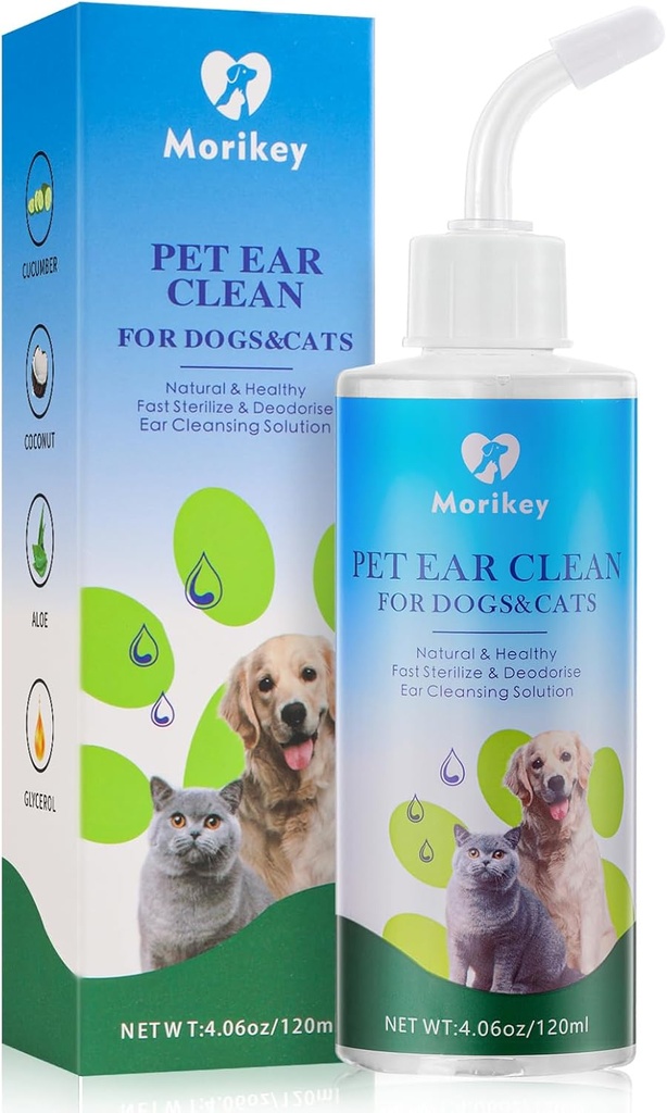 Pet Ear Cleaner Solution for hunde & katte, Nature Dog Ear Drops Hjælper Eliminate Odor Relieve Soothe Itchiness - 4.06oz / 120ml