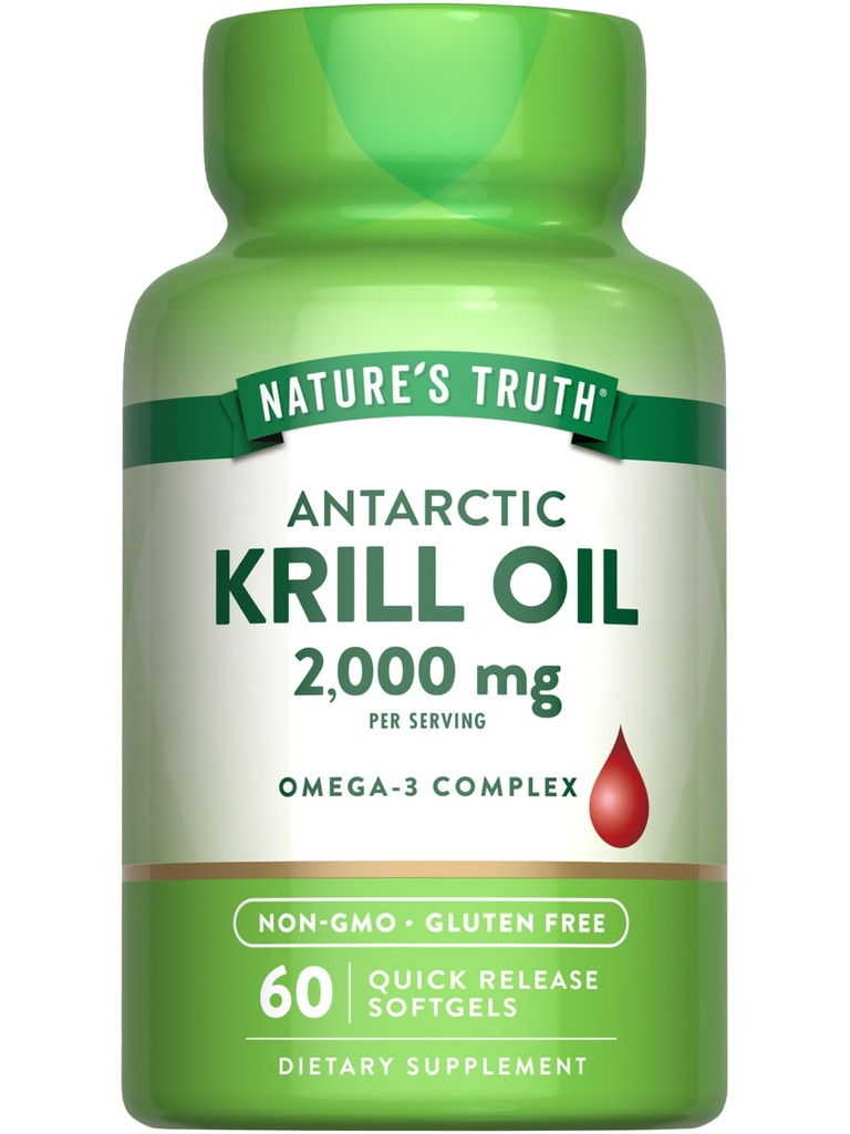 Nature 's Truth Antarctic Krill Oil 2000mg Softgels against 124; 60 Greve Beeg 124; Omega-3 med EPA & DHA Beeg 124; Non- GMO & Gluten Free Supplement