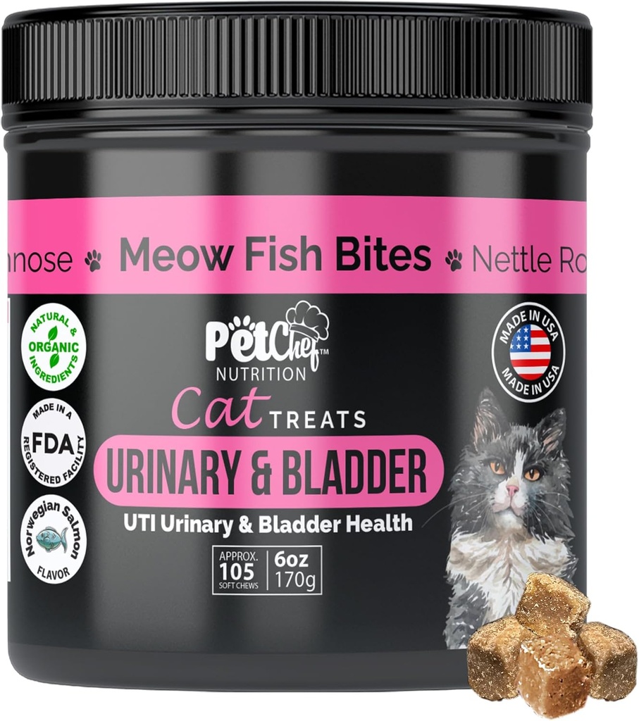 Pet Chef Urinary Cat Treats Low- Calorie UTI Support med Cranberry & Probiotics Holistisk Nyre & Bstige Sundhed - Naturlige Kosttilskud til Katte - Forbedre fordøjelse og afføring kvalitet økologiske ingredienser