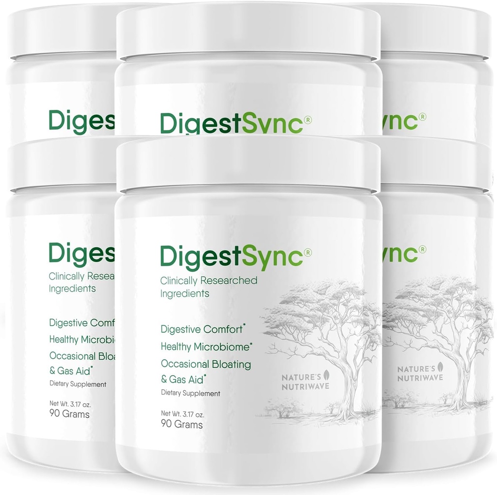 DigestSync Digestion Supplement for Gut Health - Natural Powder for fordøjelsesstøtte, Bloating Relief for kvinder & mænd, 100% Natural Green Powder - 6 Måned Supply