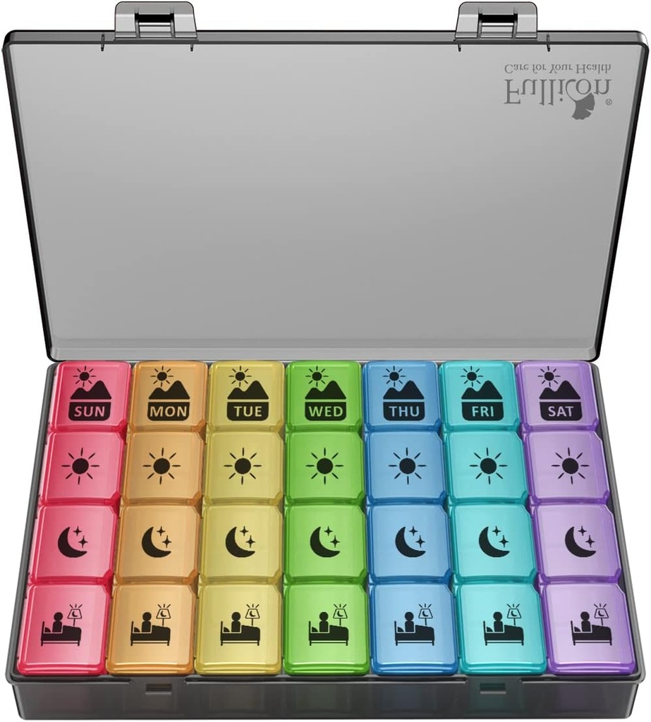 Ekstra Stor Ugentlig Pill Organizer 4 gange om dagen, Fullicon XXL Stor Pill Box, 7 dages Medicin Organizer, Black Pill sag for Vitamin / Fish Oil / Kosttilskud