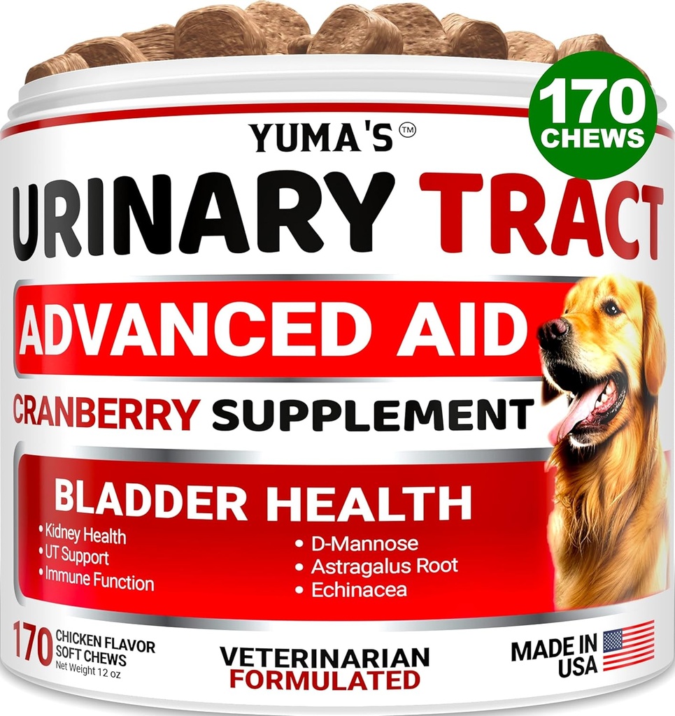 Hund UTI Treatment - 170 Treats - Tranebær supplement til hunde - Brækker kontrol - Urinvejsinfektion Behandling - UTI Medicin Multivitamin - Vitaminer og kosttilskud - Made in USA