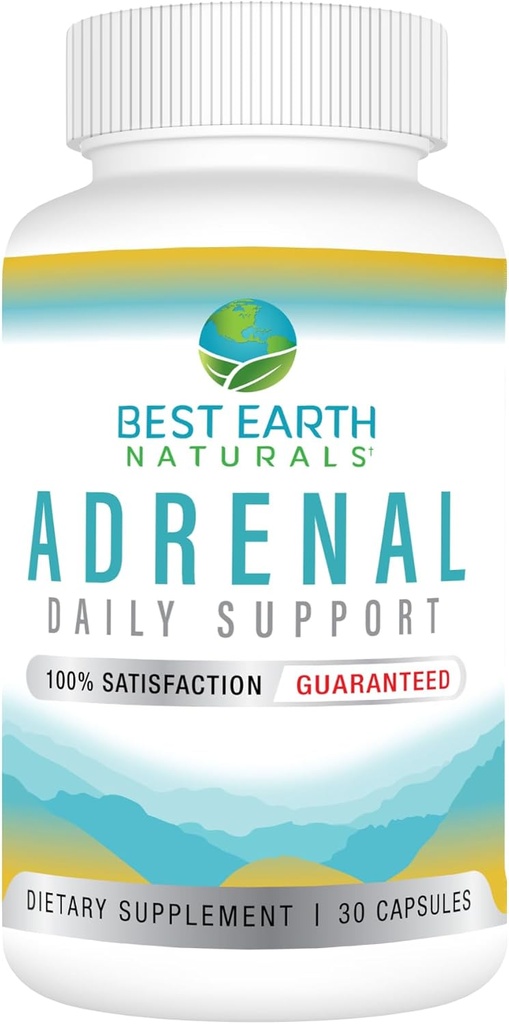 Bedste Earth Naturals - Adrenal Support til voksne - Holy Basil, B C Vitaminer, L-Tyrosine, Rhodiola Rosea Root, Ashwagandha Kosttilskud til Cortisol Manager Support - 30 dages levering