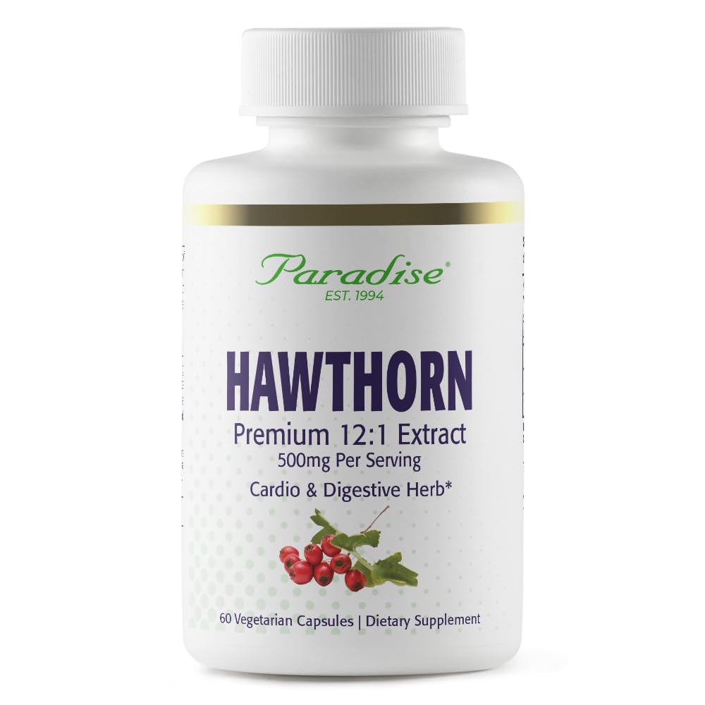 Paradise Herbs Hawthorn Berry, Active Whole Spectrum Extract, Super Potent, Ultra Pure, Vegan, Non- GMO, Gluten Free, 60 Vegetariske Kapsler