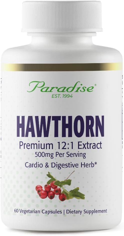 Paradise Herbs Hawthorn Berry, Active Whole Spectrum Extract, Super Potent, Ultra Pure, Vegan, Non- GMO, Gluten Free, 60 Vegetariske Kapsler