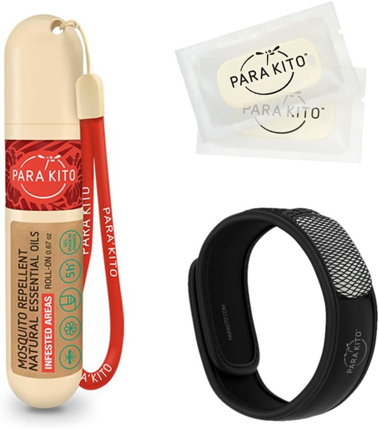 PARA 'KITO Mosquito Repellent Bundle, 1 Mosquito Repellent Armbånd, 1 Roll-on Gel, Bug Repellent Armbånd, Wearable Mosquito Repellent Enheder, Sort