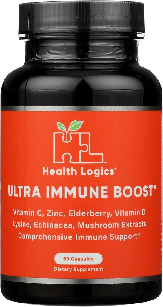 Health Logics Fortify! Kapsler med C-vitamin, zink, hyldebær, D-vitamin, Lysin, Echinacea og champignon Ekstrakter til kraftig antioxidant immunforsvar, 60 Veggie Caps