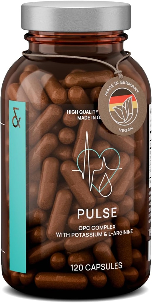Premium blodtrykssupport supplement med grape frø ekstrakt, L-arginin, sort hvidløg ekstrakt & kalium - 120 kapsler
