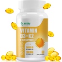 D3- vitamin K2 med MCT Oil, D3- vitamin 5000 IE og K2 100mcg, Formel 2 i 1 for ben - og hjertesundhed, Gluten Free - 60 Grev Softgels