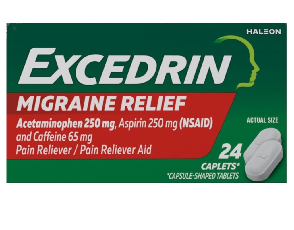 Overskridelse af migræne Smerte Reliever Caplets 24 ea