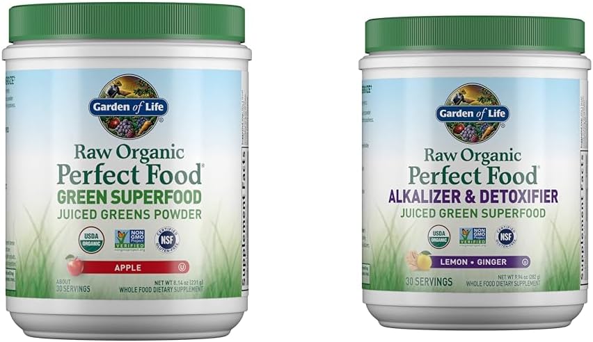 Have of Life Raw Organic Perfect Food Green Superfood Juiced Green Powder - Apple Flavor & Raw Organic Perfect Food Alkalizer & Detoxifier Juiced Green Superfood Powder