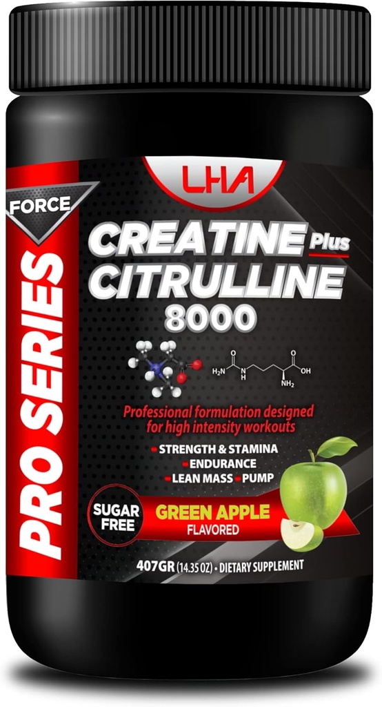 Pro Series Force Creatin + Citrulin 8000. Strength & Stamina, Endurance, Lean Mass, Pump. Apple Flavor 400g