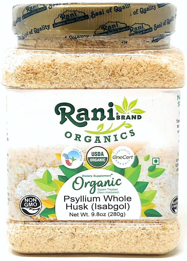 Rani Organics Psyllium Hele Husk Pulver (Isabgol), Kostfibre Supplement, USDA Organic 9.8oz (280g) PET Jar ~ Alle naturlige Budding- 124; Vegan Budding- 124; Gluten Friendly Budding- 124; Non- GMO - 124; Indian Origin