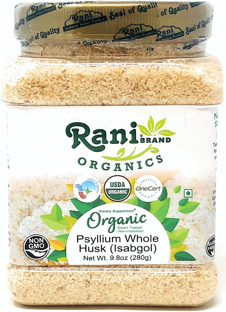 Rani Organics Psyllium Hele Husk Pulver (Isabgol), Kostfibre Supplement, USDA Organic 9.8oz (280g) PET Jar ~ Alle naturlige Budding- 124; Vegan Budding- 124; Gluten Friendly Budding- 124; Non- GMO - 124; Indian Origin