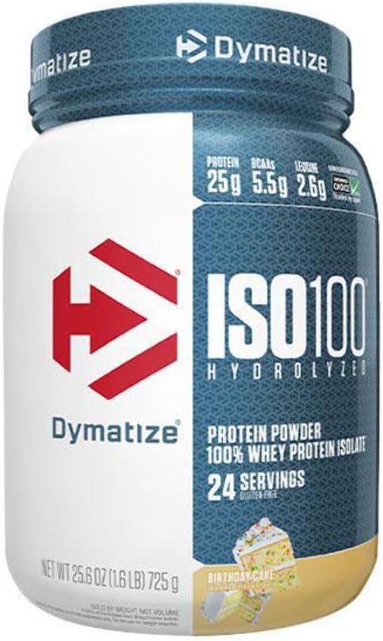 Dymatisere ISO 100 Whey Protein Powder med 25 g hydrolyseret 100% Whey Isolate, Gluten Free, Fast Digesting, Fødselsdagskage, 1.6 Pound