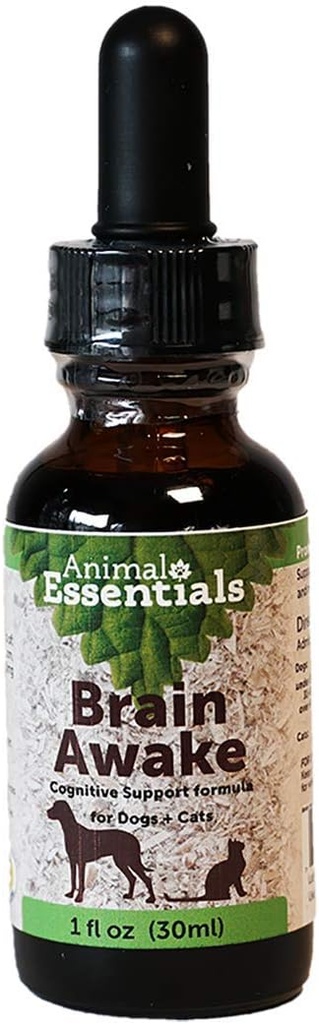 Animal Essentials Brain Awake for Dogs & Cats - Kognitiv Support, Senior Support for Dogs, Lion 's Mane, Brain Function & Health Support, Herbal Formel - 1 Fl Oz