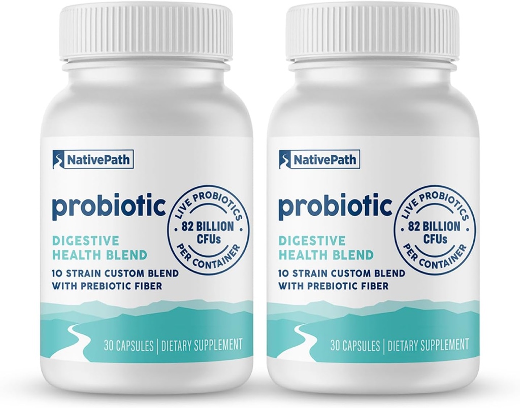 NativePath Daily Probiotic, 10- Strain Custom Blend Probiotics Supplement for mænd og kvinder, 82 Millioner CFU - 60 Greve