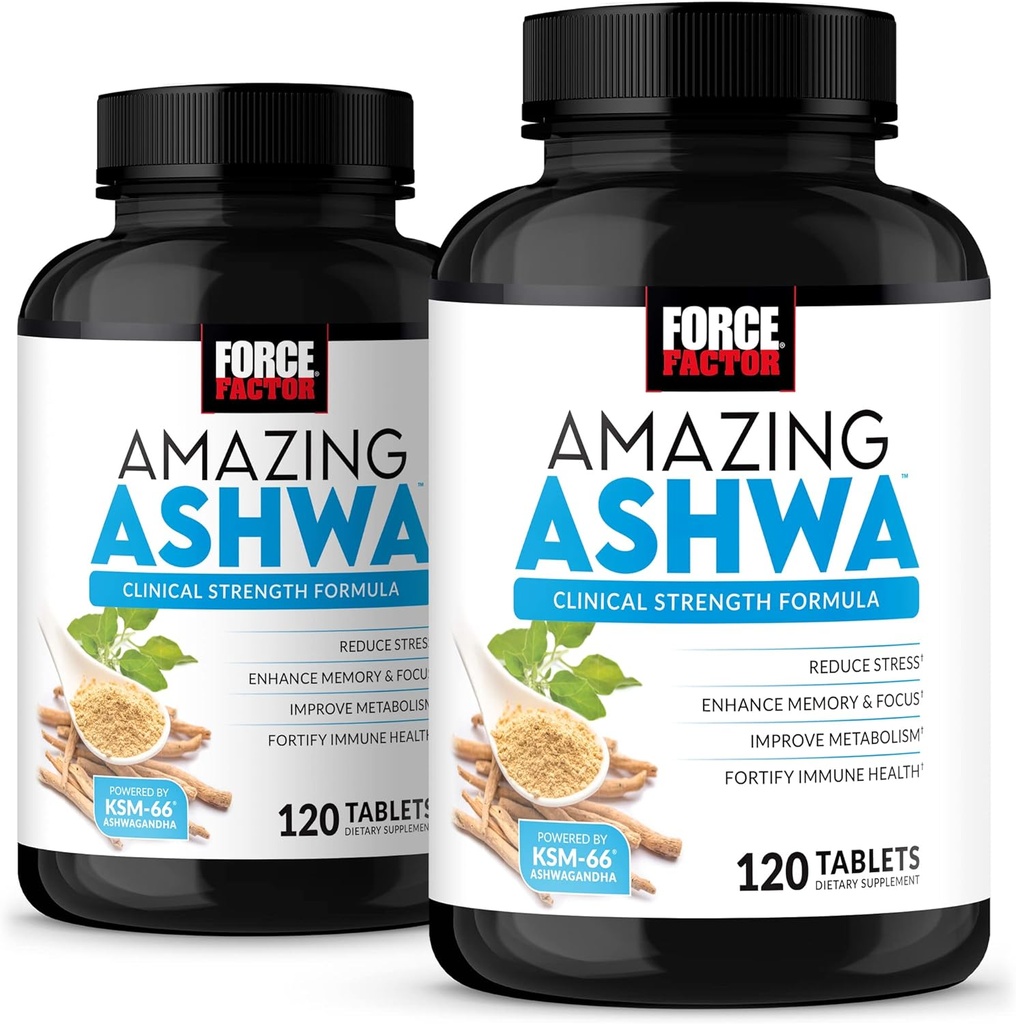 Kraftfaktor Amazing Ashwa, KSM- 66 Ashwagandha tillæg til stress relief, fokus, hukommelse, immunforsvar, med vitaminer, mineraler og antioxidanter, Cortisol Kosttilskud til kvinder, 240 tabletter (2 - Pack)