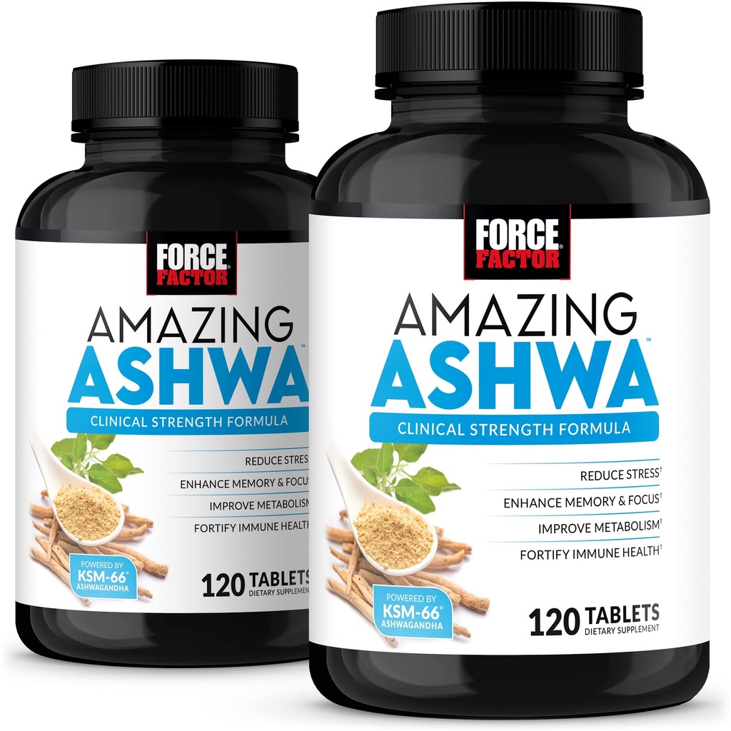 Kraftfaktor Amazing Ashwa, KSM- 66 Ashwagandha tillæg til stress relief, fokus, hukommelse, immunforsvar, med vitaminer, mineraler og antioxidanter, Cortisol Kosttilskud til kvinder, 240 tabletter (2 - Pack)