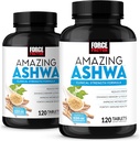 Kraftfaktor Amazing Ashwa, KSM- 66 Ashwagandha tillæg til stress relief, fokus, hukommelse, immunforsvar, med vitaminer, mineraler og antioxidanter, Cortisol Kosttilskud til kvinder, 240 tabletter (2 - Pack)
