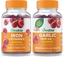 Levende jern med C-vitamin + hvidløg 1000mg, Gummies Bundle - Great Tasting, Vitamin tillæg, Gluten fri, GMO fri, Chewable Gummy