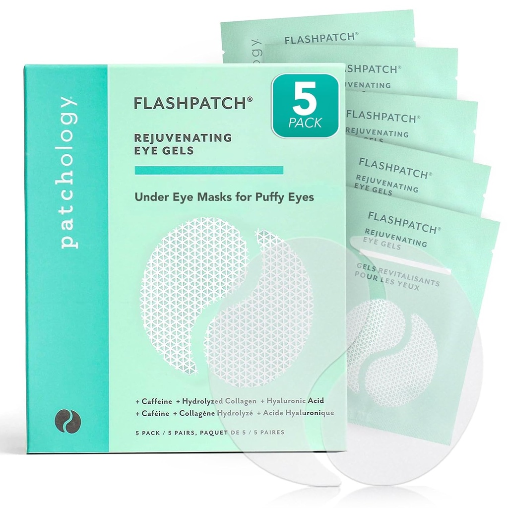 Patchology under Eye Gel Patches - Natural Eye Maskers for Puffy Eyes, mørke cirkler og øjenposer, beroligende hudpleje behandling for alle hudtyper, skønhed & personlig pleje Essentials (5 par)