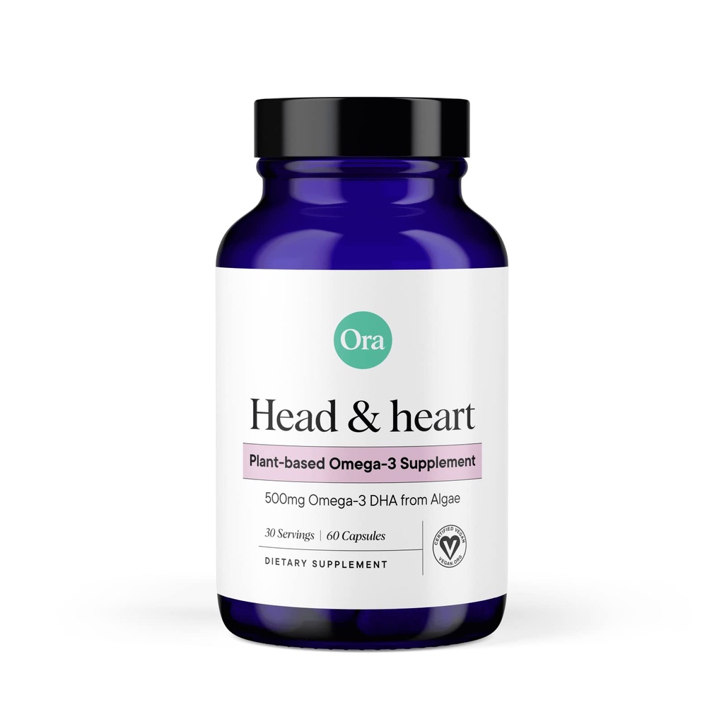 Ora Organic Vegan Omega 3 Supplement - 500mg DHA til hjerne, øje og hjerte sundhed - fremstillet af bæredygtige alger - 60 kapsler