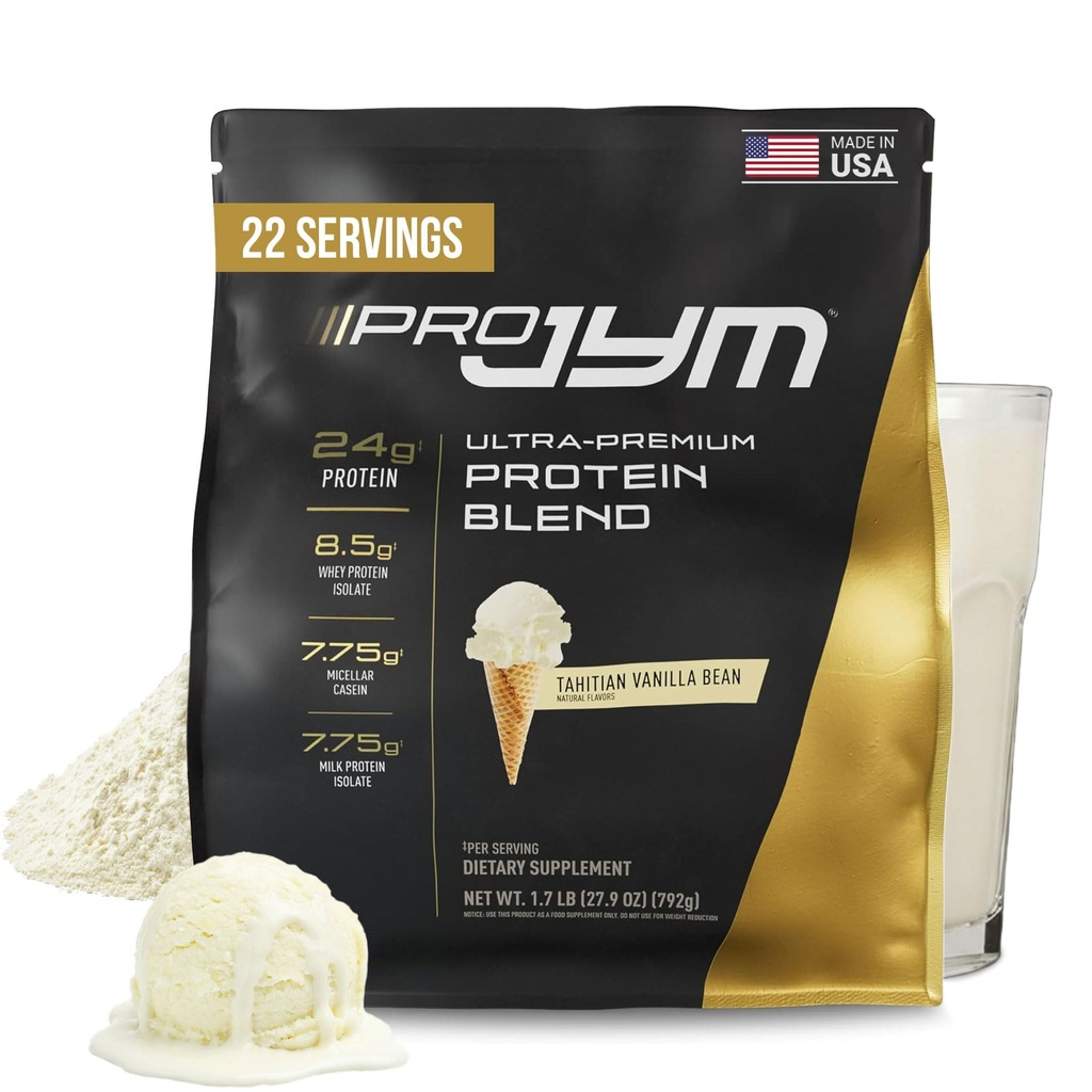 JYM Supplement Science Pro JYM Tahitian Vanilla Protein Powder - Whey Protein Isolates, Casein, & Milk Protein, Lean Muscle Building for mænd og kvinder, 22 Servering