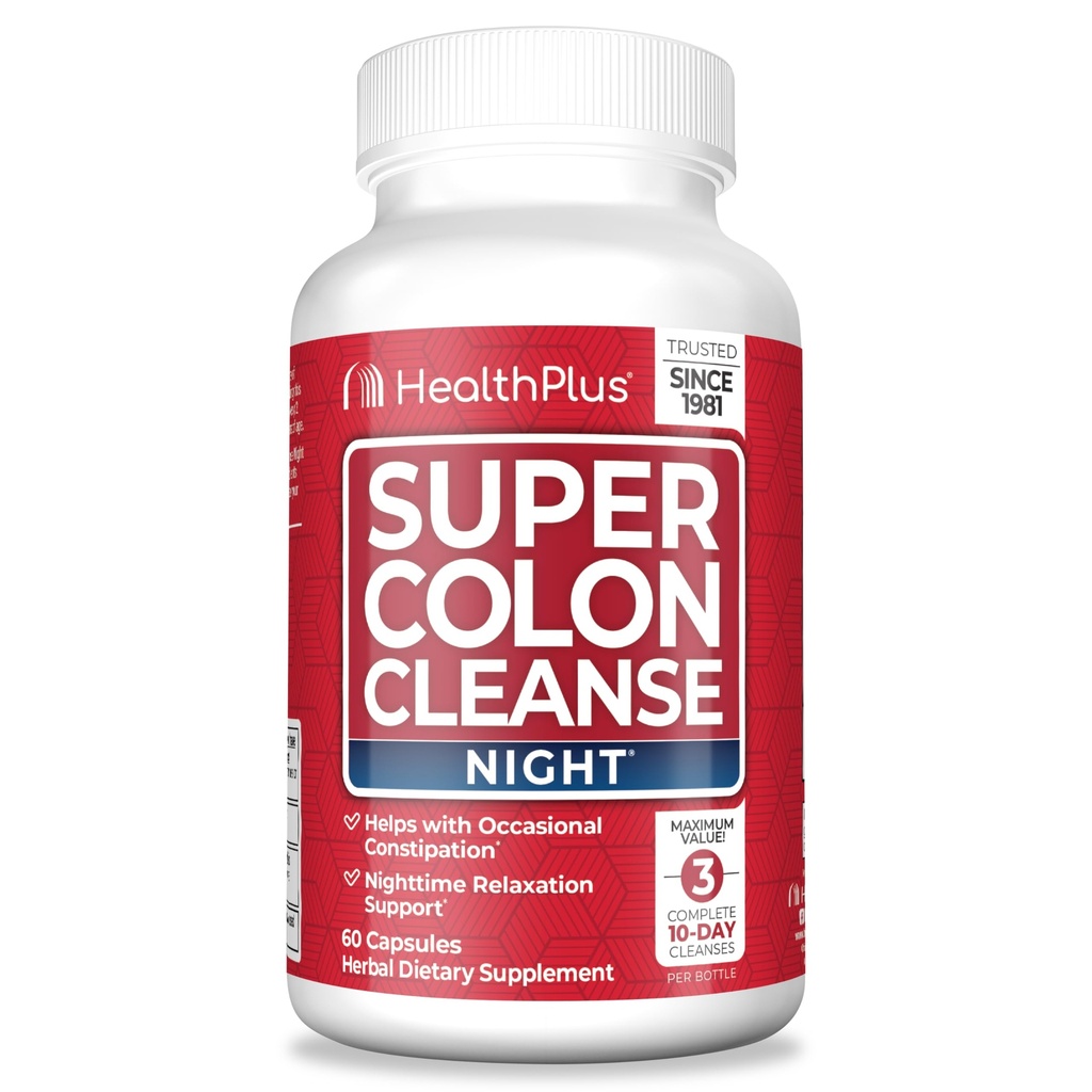 Sundhed Plus Super Colon Cleanse Night Formelle fordøjelse Support 124; Forstoppelse Relief til at reducere Bloating med Probiotika og Valerian Root til søvn 124; Mere end 1 Rengøring, 60 Kapsler