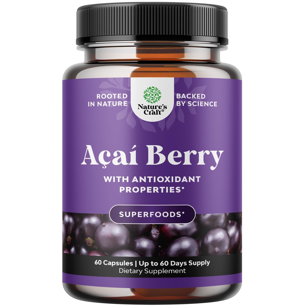 Natures Craft Acai Berry Antioxidant Support Vægttab for kvinder og mænd - Vitaminer Mineraler Antioxidant Formel Understøtter immunsystem og Boost Energy Kognitiv sundhed - 60 Servering