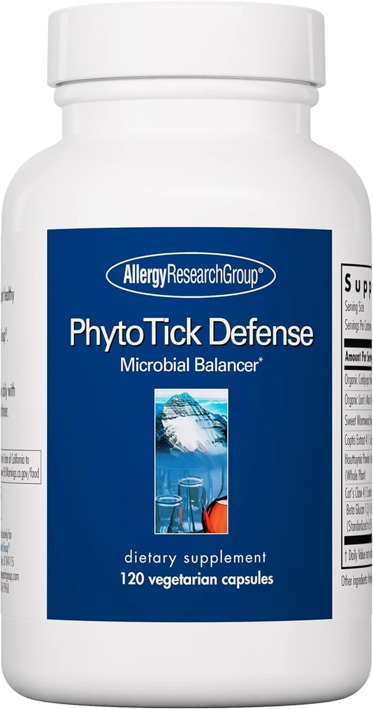 Allergy Research Group Phyto Tick Defense Supplement - Mushroom Complex, Mushroom Extract Powder in Praktiske kapsler, Nootrop med Lions Mane, Cordyceps, Beta Glucans - 120 Vegetariske kapsler