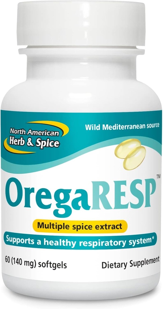 NORDAMERICAN HERB & SPICE OregaResp P73-60 Softgels - Understøtter immunforsvar og respiratorisk sundhed - Multipel Spice Oil Complex med Oreganol P73 Oregano Oil - Non- GMO - 30 Serveringer