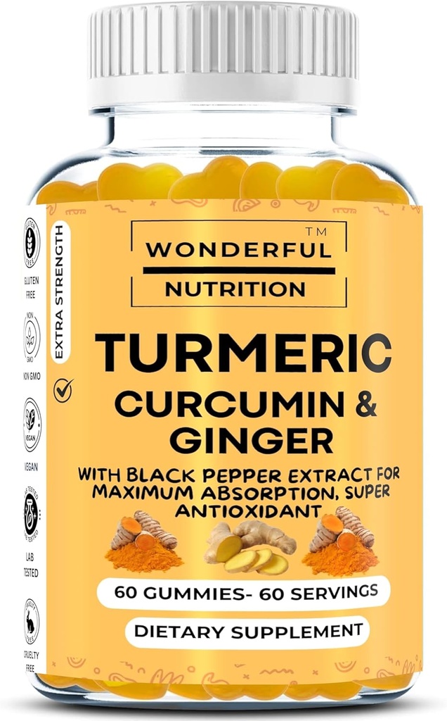 Elevatere din Wellness Rejse gurkemeje, Curcumin, og Ginger Gummies: En superfood supplement beriget med sort peber ekstrakt - 60 Gummies