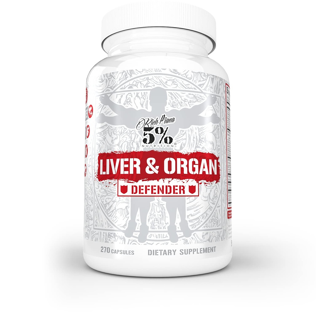 5% Nutrition Rich Piana Lever & orgel Defender Cycle Support Plus NAC- 124; Leverstøtte, Prostata supplement, hjerte, Nyre, Skin Support 124; Milk Tistle, Saw Palmetto, Hawthorn Berry (30- 90 Servering)