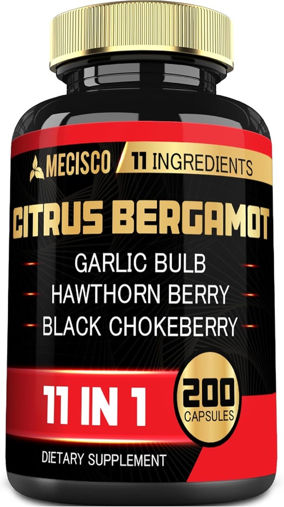 11in1 Citrus Bergamot Supplement 1000mg med Olive Leaf, Hawthorn Berry, Guggul, hvidløg og mere - Support Immunity, Circulatory System & Samlet sundhed - 200 kapsler