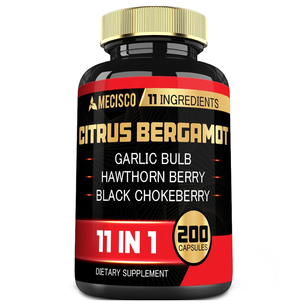 11in1 Citrus Bergamot Supplement 1000mg med Olive Leaf, Hawthorn Berry, Guggul, hvidløg og mere - Support Immunity, Circulatory System & Samlet sundhed - 200 kapsler