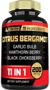 11in1 Citrus Bergamot Supplement 1000mg med Olive Leaf, Hawthorn Berry, Guggul, hvidløg og mere - Support Immunity, Circulatory System & Samlet sundhed - 200 kapsler