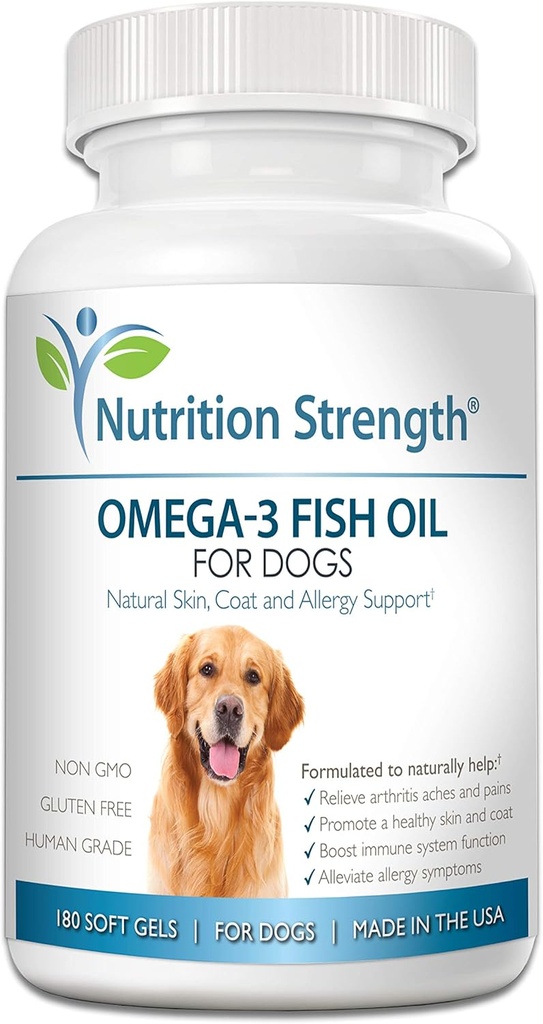 Omega 3 Fish Oil Soft Gels til hunde med EPA & DHA fedtsyrer til hjerte, hud, Coat & Allergy Support, Hip & Joint & Gigt Dog supplement, 180 Soft Gels