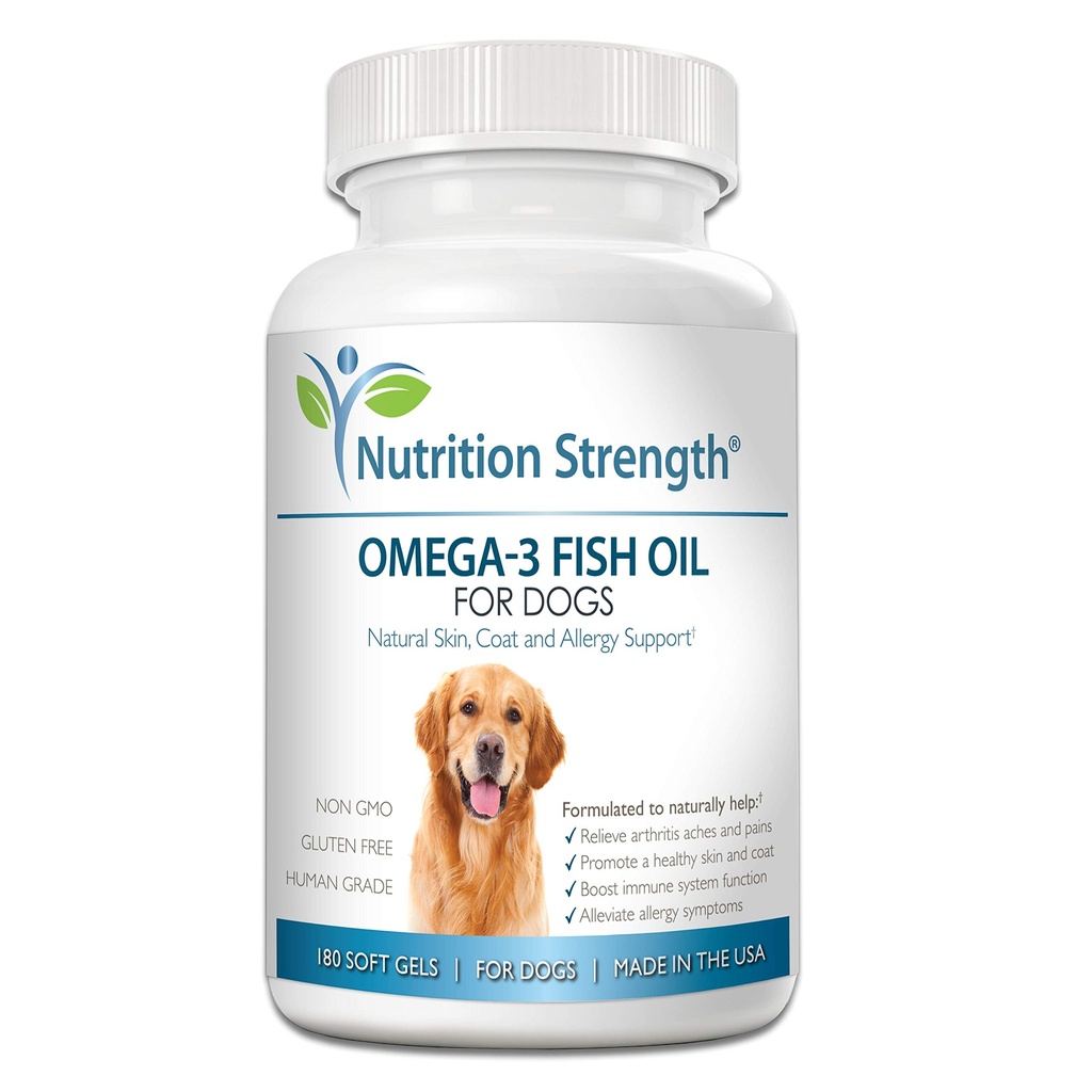 Omega 3 Fish Oil Soft Gels til hunde med EPA & DHA fedtsyrer til hjerte, hud, Coat & Allergy Support, Hip & Joint & Gigt Dog supplement, 180 Soft Gels
