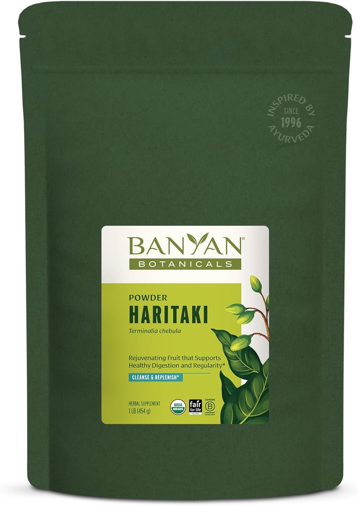 Banyan Botanicals Haritaki Powder - Organic Terminalia Chebula - Ayurvedic fordøjelse supplement, der understøtter Gentle Cleansing * - 1 LB. - Ikke-GMO bæredygtigt sour Certified Fair for Life Fair Trade