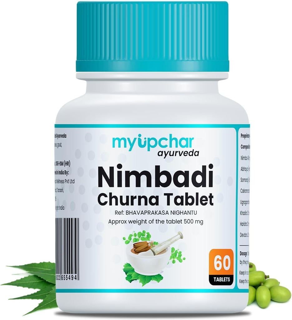 Generisk Ayurveda Nimbadi Churna tabletter til ren krop og sund hud, fri for kemikalier, parabener, mineralolier eller olie (60 tabletter)