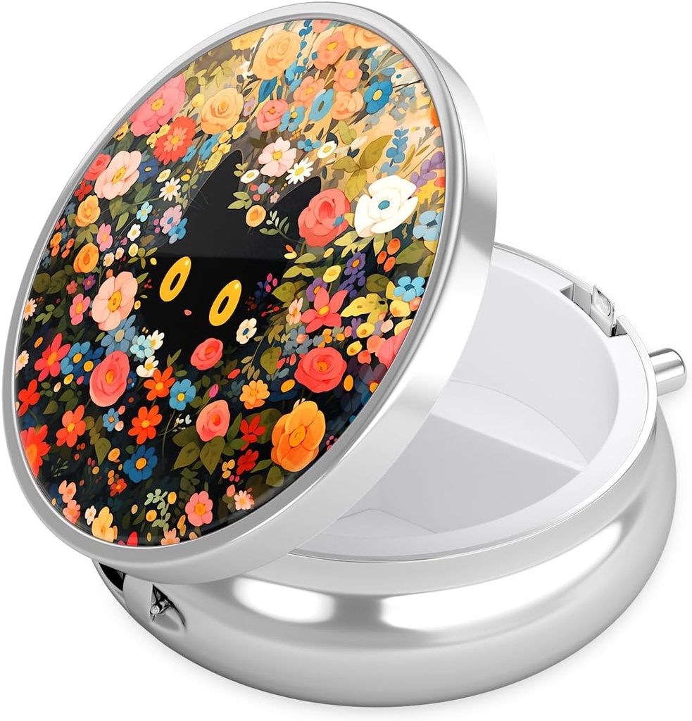 Nipichsha Pill Box, Lille Pill sag for purse & Pocket, Cute Travel Medicine Organizer, Portable Medicine Container Holder til at holde vitaminer, Medicin, Fish Oil & Supplement, Flower Cat
