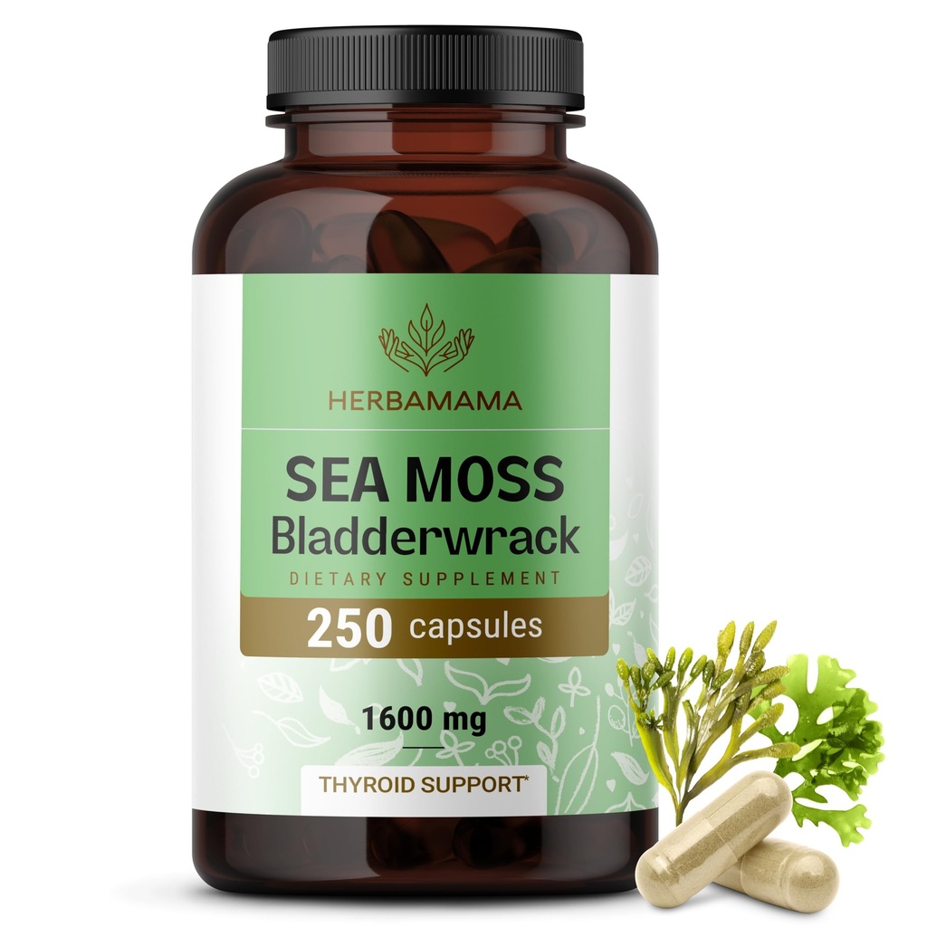 HERBAMAMA Irish Sea Moss Capsules - 1600 mg Sea Moss og Bladderwrack til immunforsvar - Vegan, non-GMO-immunitet supplement til samlet støtte