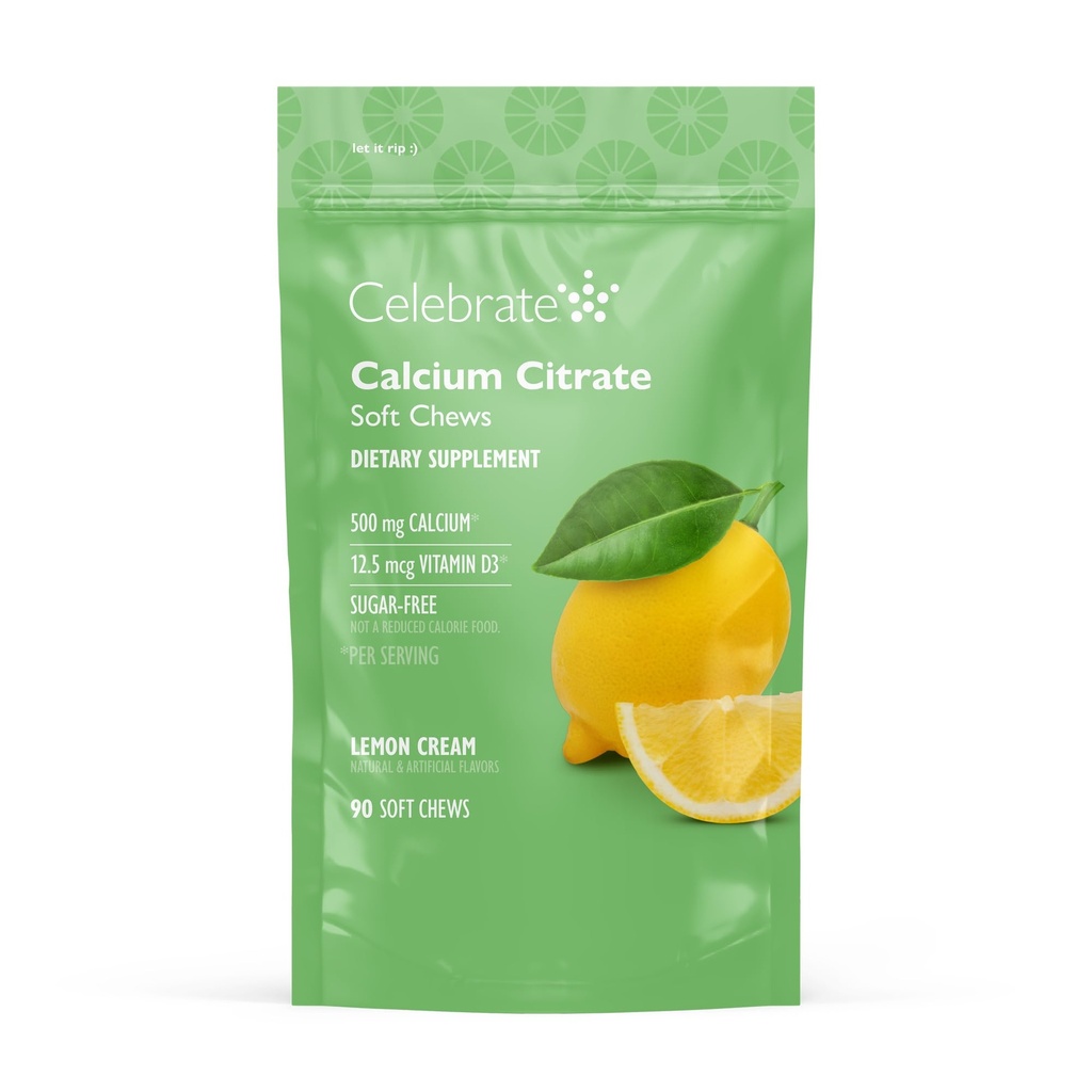 Celebrate Vitaminer Bariatric 500 mg Calcium Citrate Soft Chews med 500 IE D3 Vitamin - Essential for Gastric Bypass Patienter & Knoglehelbred - Sugar & Gluten Free, Lemon (90 Chews)