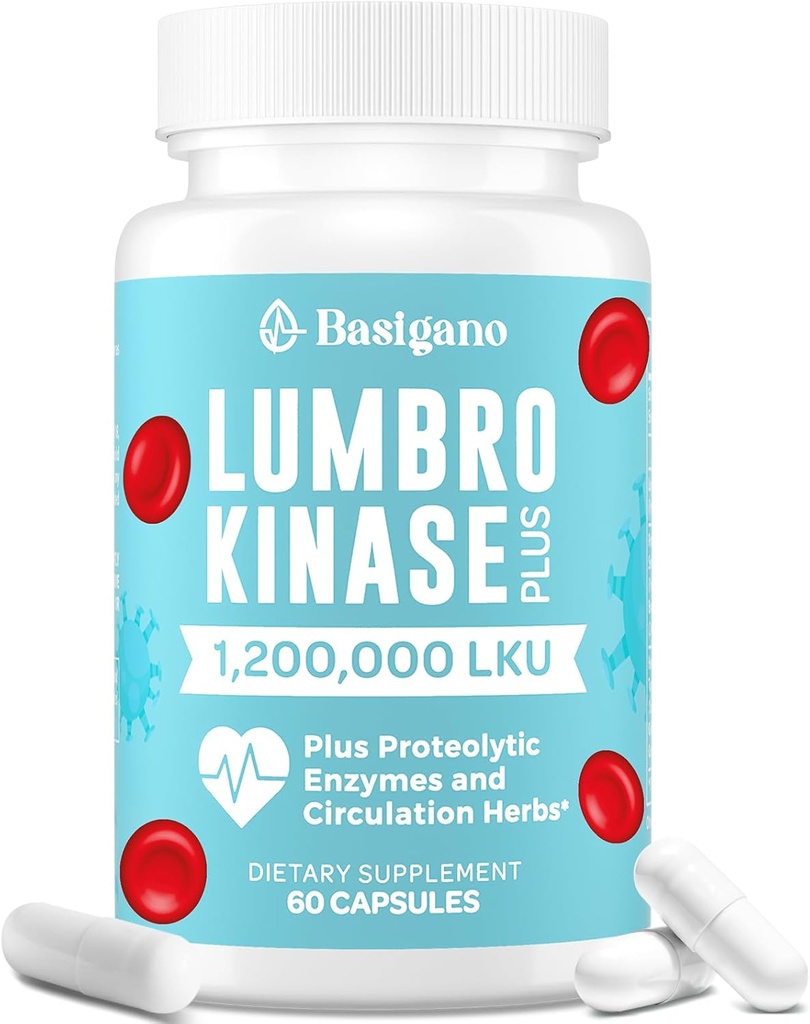 Lumbrokinase Supplement, 1.2 Million LKU - 120mg Capsules, Potent Nattokinase Alternative with Proteolytic Enzymes and Herbal Blend