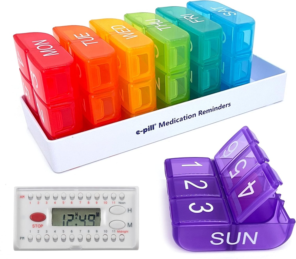 e- Pill 6 gange om dagen x 7 dag Ugentlig Pill Organizer, Vitamin og Medicin Pill Box Reminder - med 6 Alarmtimer (hvid)