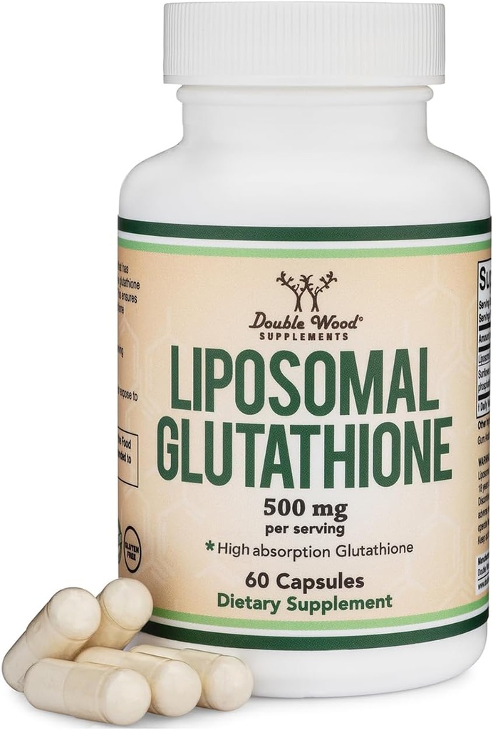 Liposomal Glutathion Supplement 500mg per servering, 60 kapsler (Vegan Safe, Non- GMO) Max Absorption Liposomal Glutathion med ægte lugt og smag af dobbelt træ