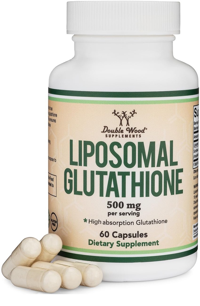 Liposomal Glutathion Supplement 500mg per servering, 60 kapsler (Vegan Safe, Non- GMO) Max Absorption Liposomal Glutathion med ægte lugt og smag af dobbelt træ